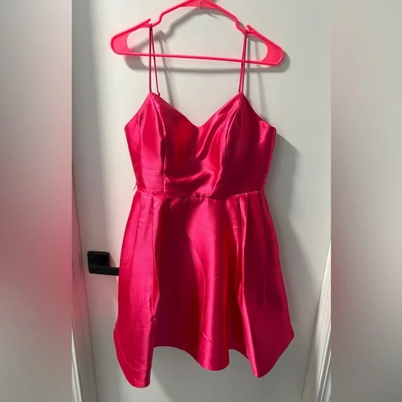 Teeze Me Bright Pink Satin Dress - Picture 1 of 11